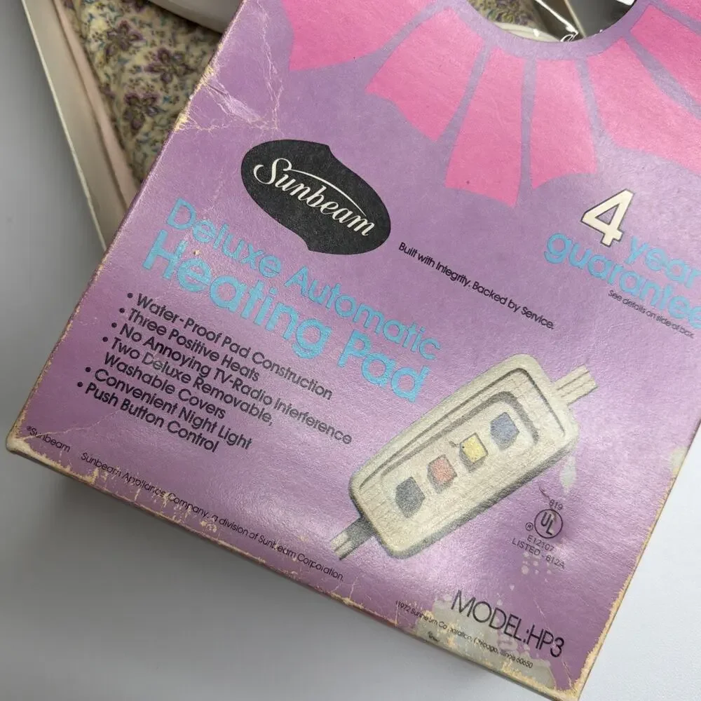 Vintage Rare 1972 Sunbeam Heating Pad Purple Floral Original Box & Manual Tested - Picture 3 of 16